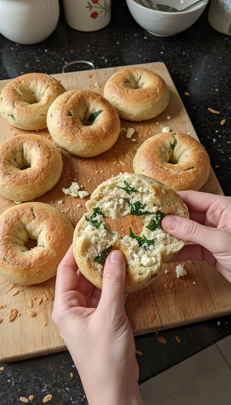 Spinach Feta High-Protein Bagels