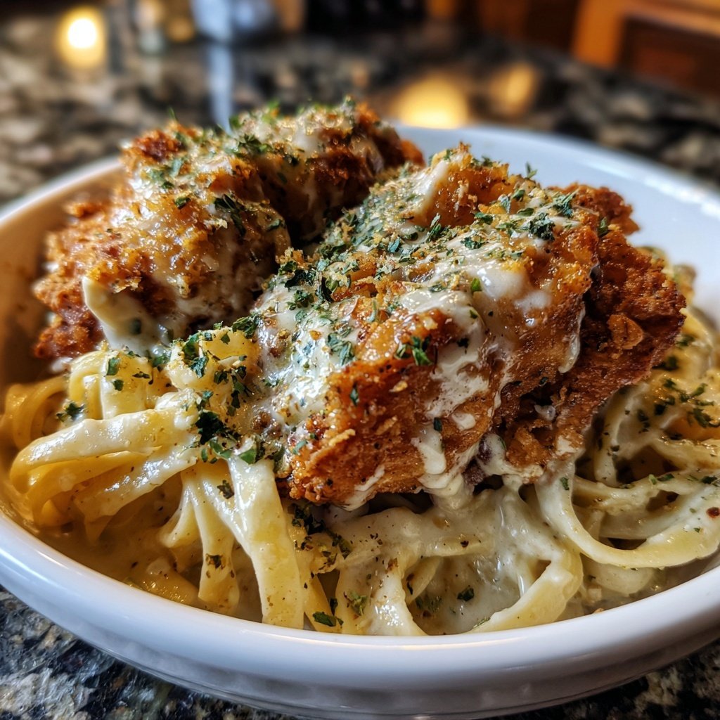 Crispy Chicken with Creamy Pasta