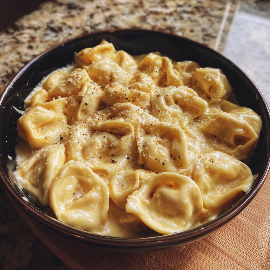 One Pot Creamy Garlic Tortellini Alfredo