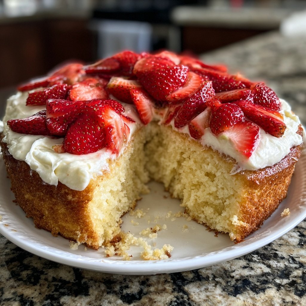Yogurt Vanilla Cake with Fresh Strawberries