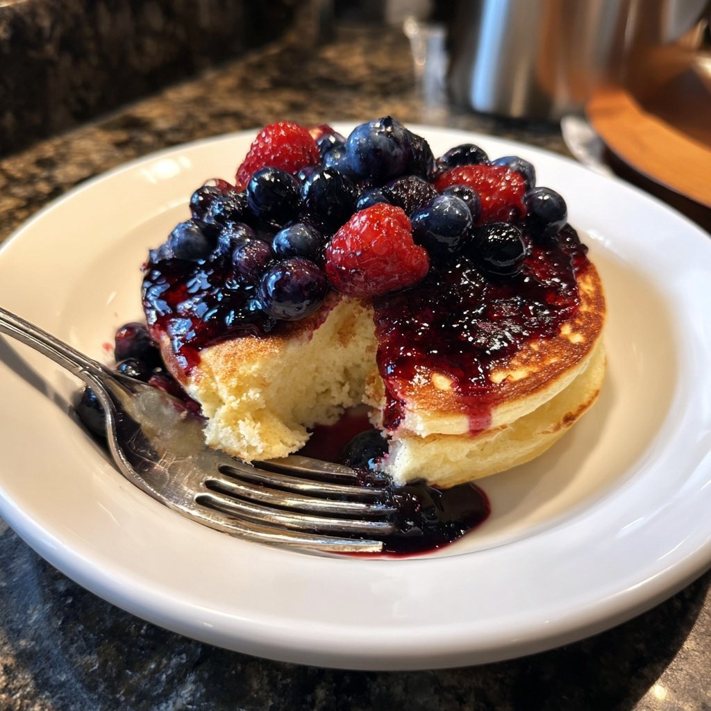 Lemon Ricotta Pancakes with Blueberry Syrup
