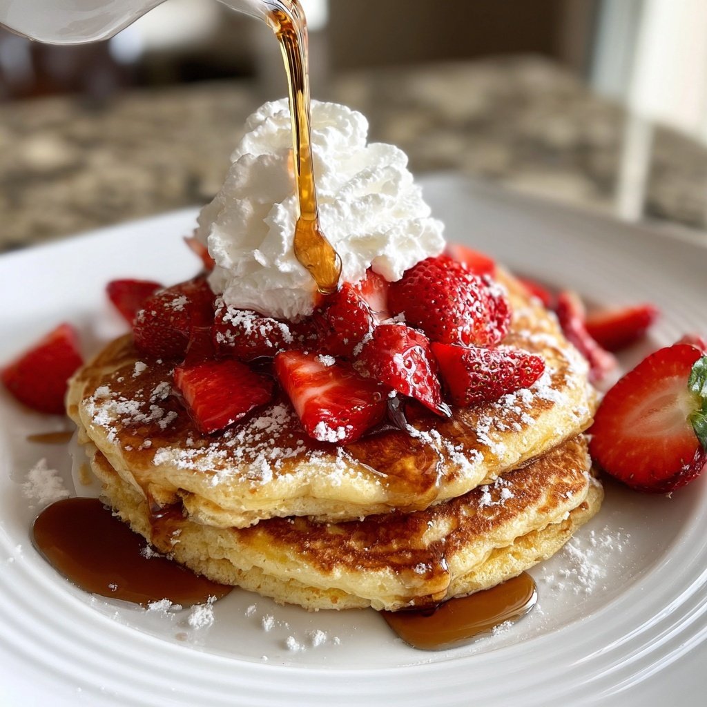Strawberry Ricotta Pancakes with Whipped Cream​