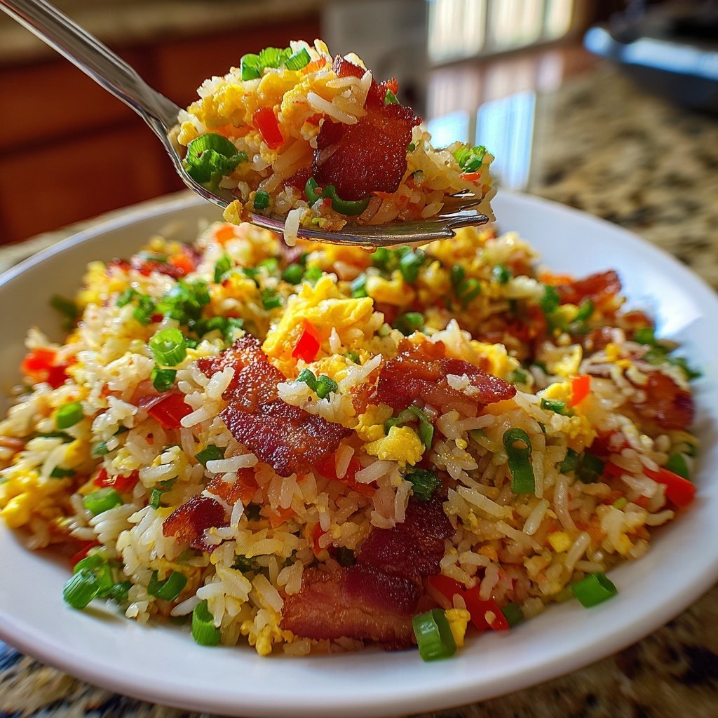 Breakfast Fried Rice with Bacon and Veggies​