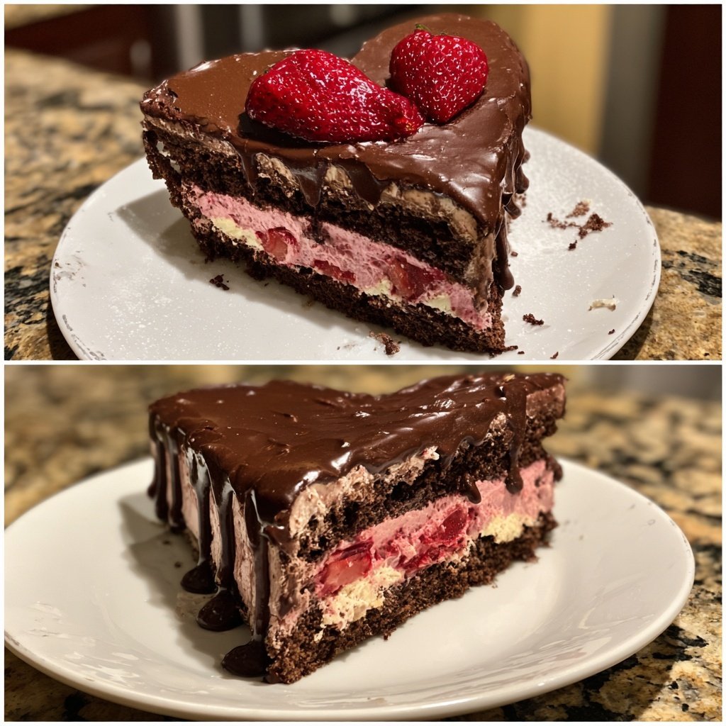 Heart-Shaped Chocolate and Strawberry Cake