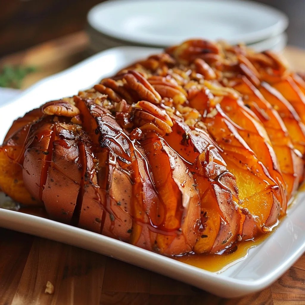 Hasselback Maple Pecan Sweet Potatoes