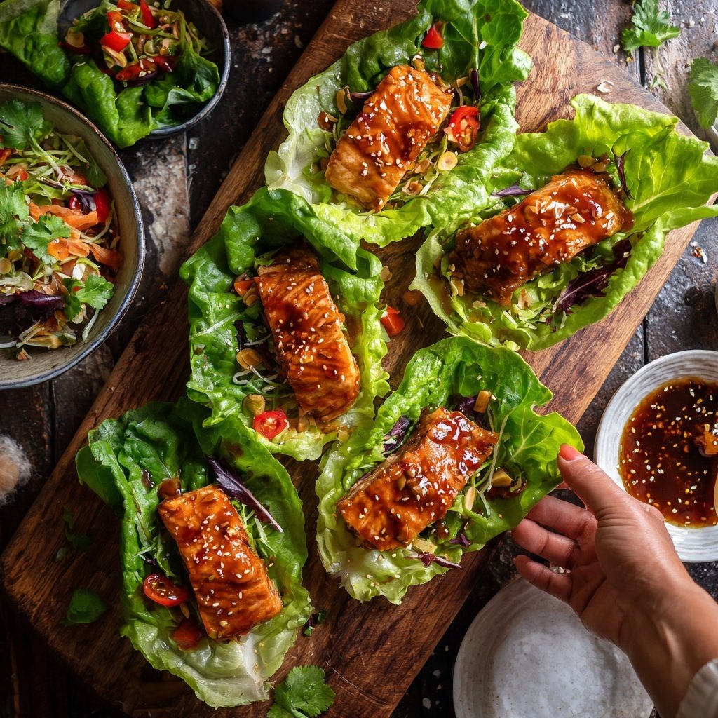 Peanut Soy Salmon Lettuce Bowls