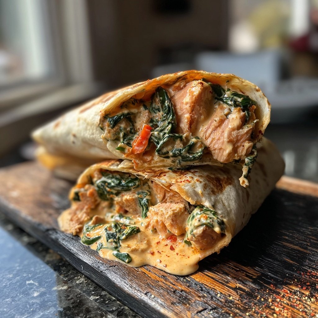 Creamy Garlic Salmon Spinach Wrap