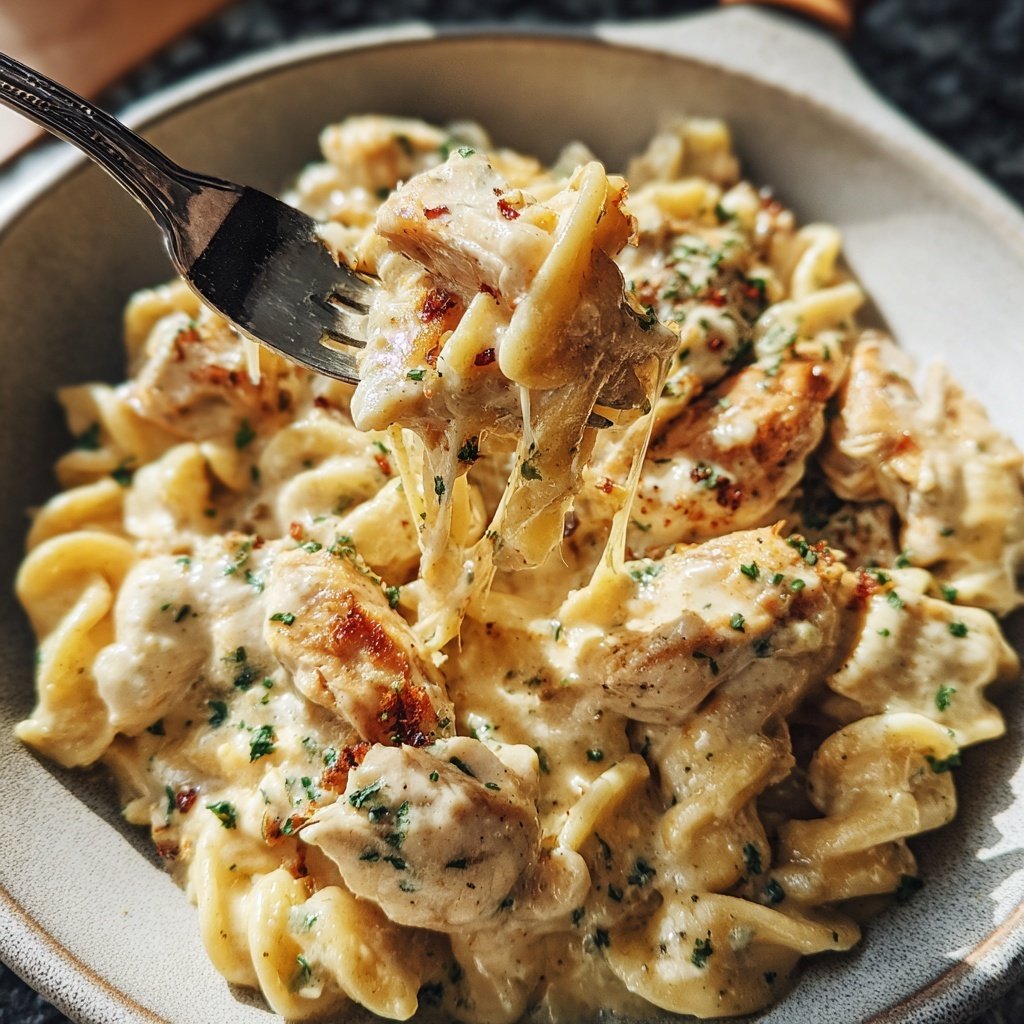 Creamy Garlic Chicken and Noodles Skillet