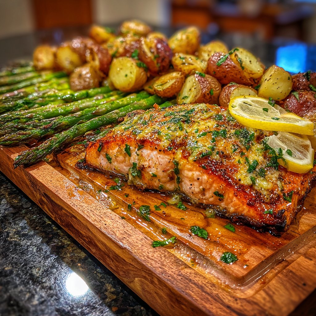 Lemon Butter Salmon with Crispy Potatoes and Asparagus