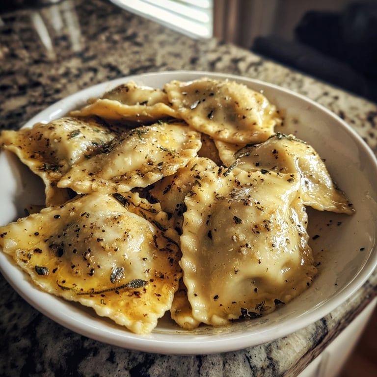 Chestnut and Pear Ravioli with Saged Brown-Butter